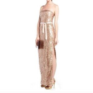 New BCBGMaxAzria Lela Sequin Dress Gold Women's Size 12 Strapless Gown